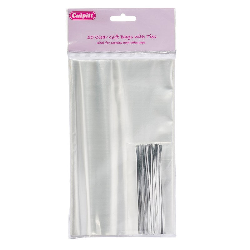 Clear Favour, Sweet, Cello Bags with Ties 120x200mm 50piece - The Cooks Cupboard Ltd
