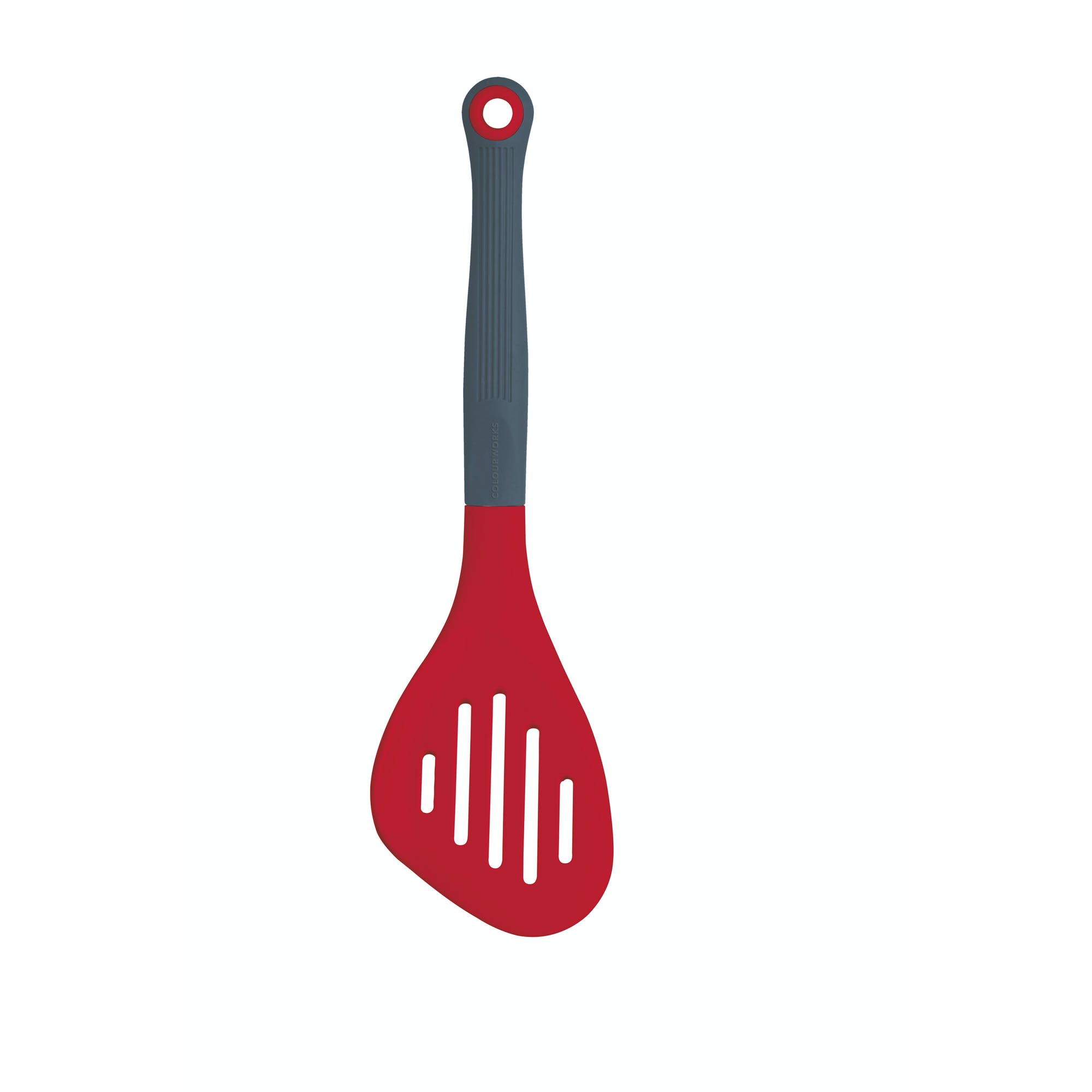 Colourworks Brights Red Long Handled Silicone-Headed Slotted Food Turner - The Cooks Cupboard Ltd