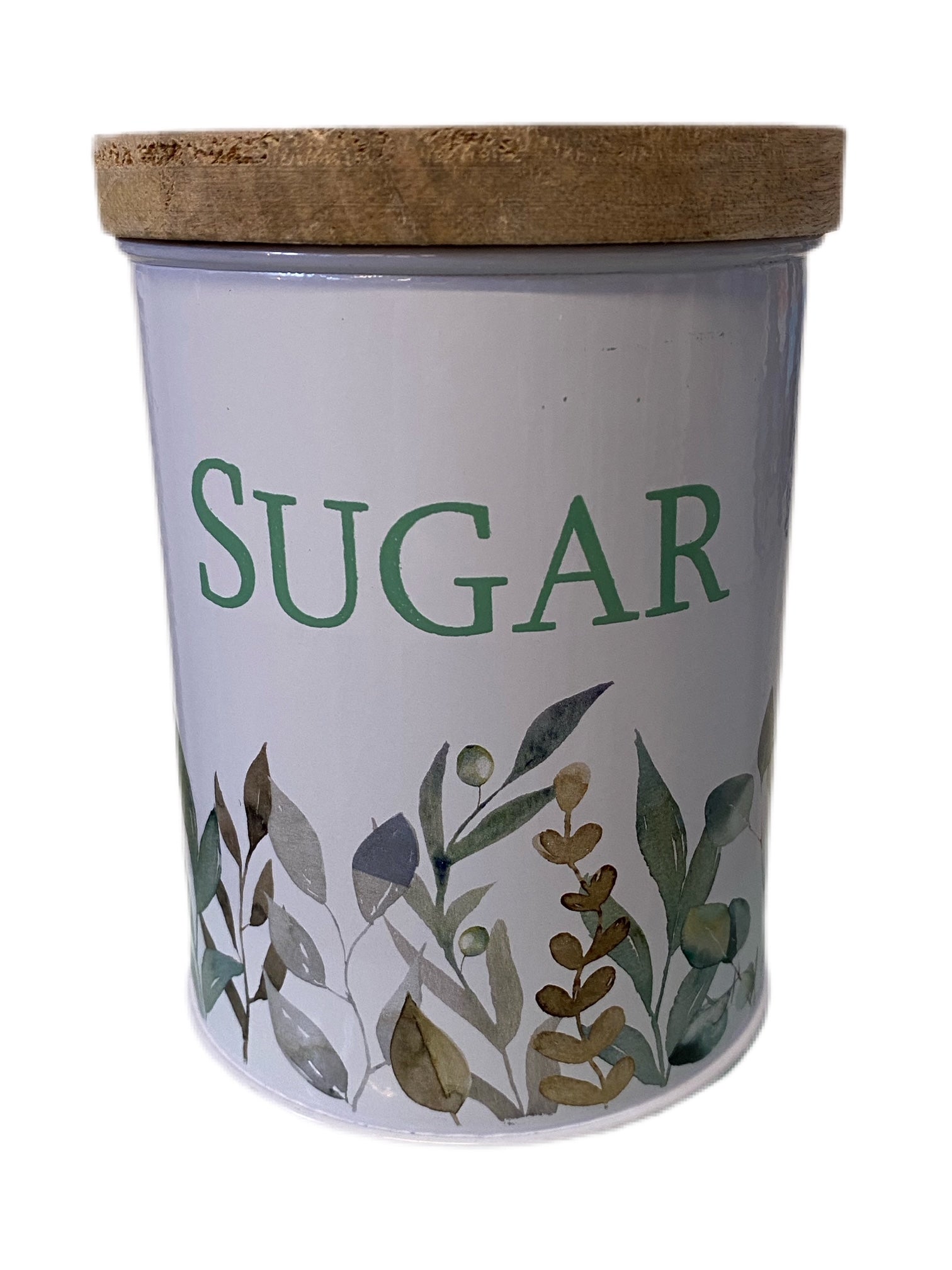 Olive Grove Printed Metal Storage cannister with Wooden Lid - Sugar - The Cooks Cupboard Ltd
