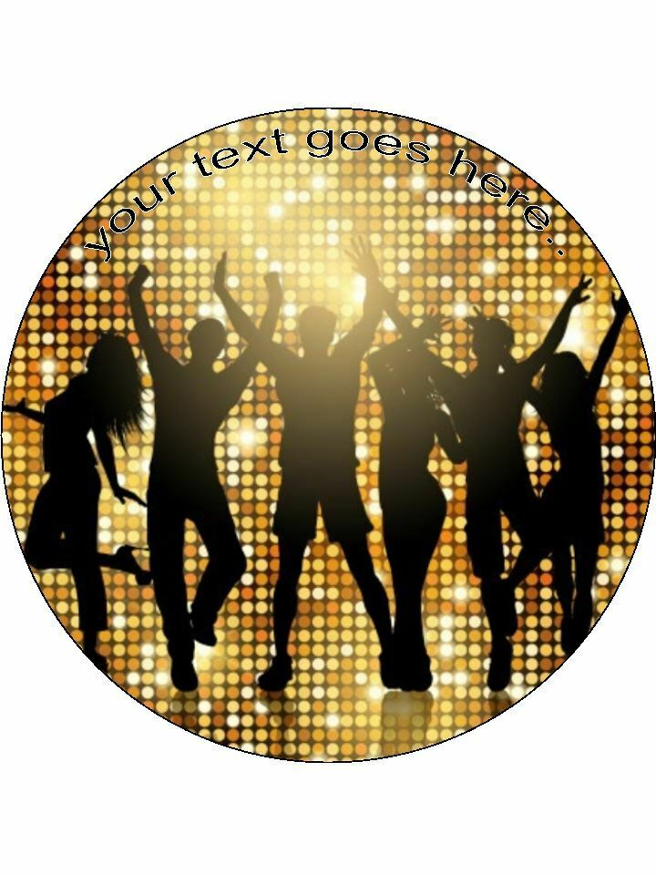 Disco dancing gold 70’s Personalised Edible Cake Topper Round Icing Sheet - The Cooks Cupboard Ltd