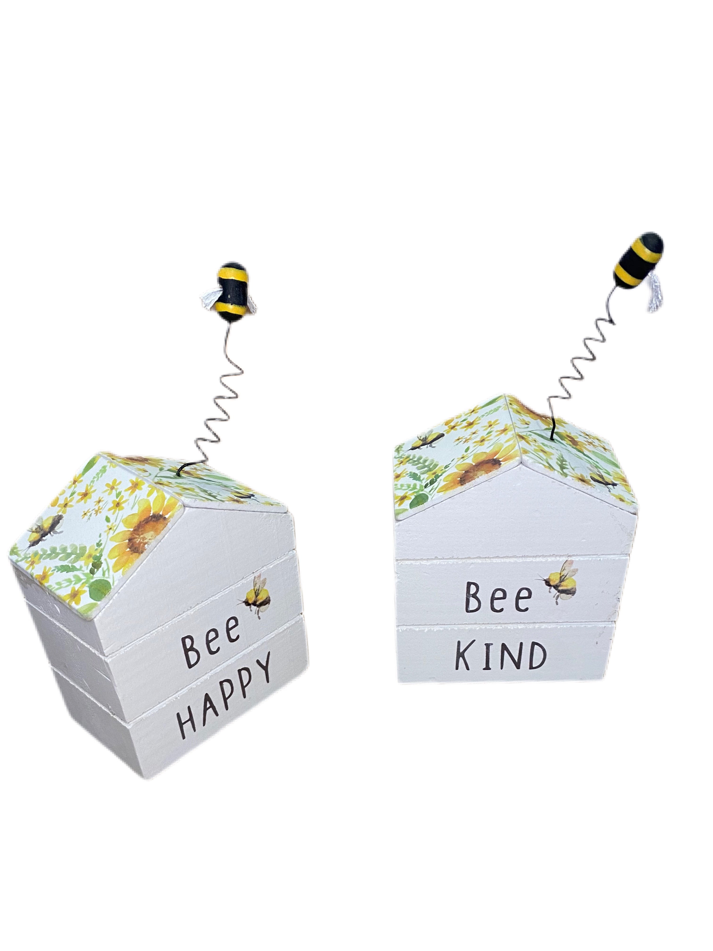 Wooden Block Bee Hive Style Standing Plaque with Bee and Sunflower Design - Sold Singly - Choose Design - Kate's Cupboard