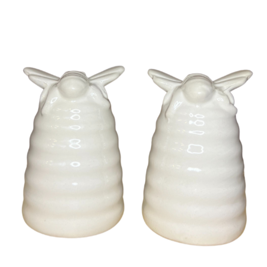 White Tone Bee Hive Design Salt and Pepper Shaker Set