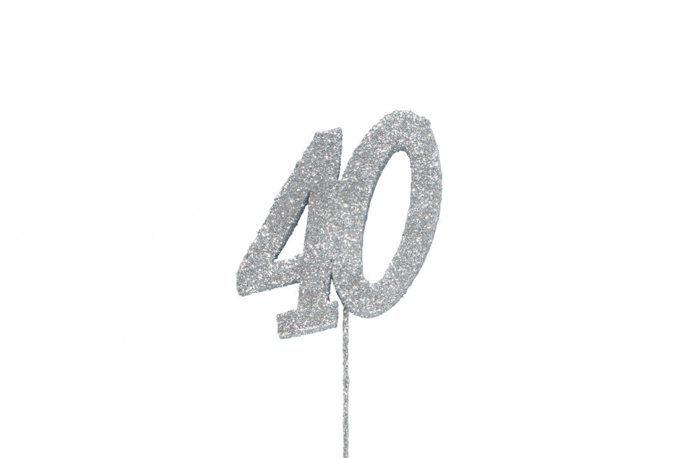 Glitter Number on Stem Instant Cake Topper - 40 Silver - The Cooks Cupboard Ltd