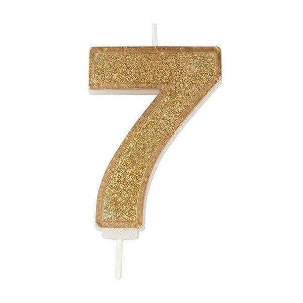 Gold Sparkle Numeral Candle - Number 7 - 70mm - The Cooks Cupboard Ltd