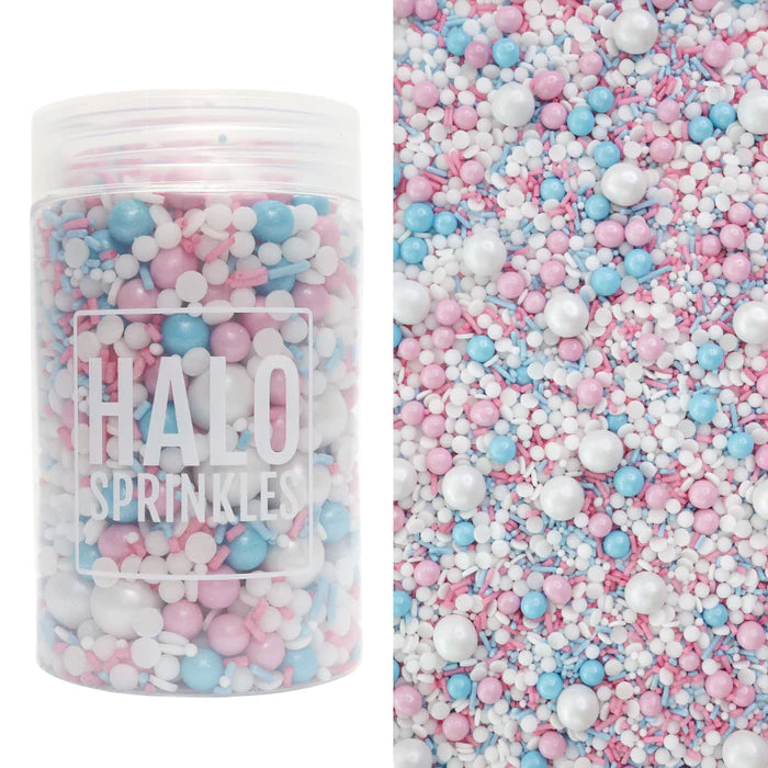 Halo Sprinkles - Luxury Edible Sprinkle Blend - What Will It Be - Pink, White & Blue Mix kates cupboard