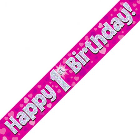 Happy 1st Birthday 1 Pink Banner - 2.7m - The Cooks Cupboard Ltd
