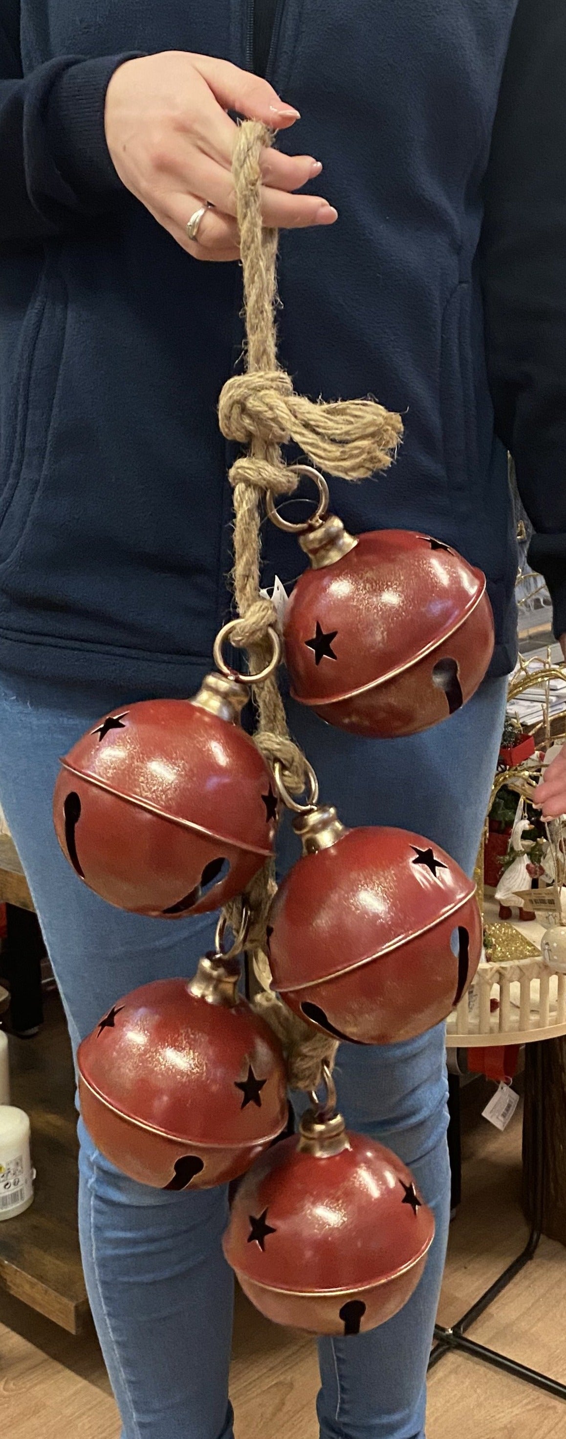 Rustic Rope Vintage Style Extra Large Decorative Red Christmas Festive Bells - Kate's Cupboard