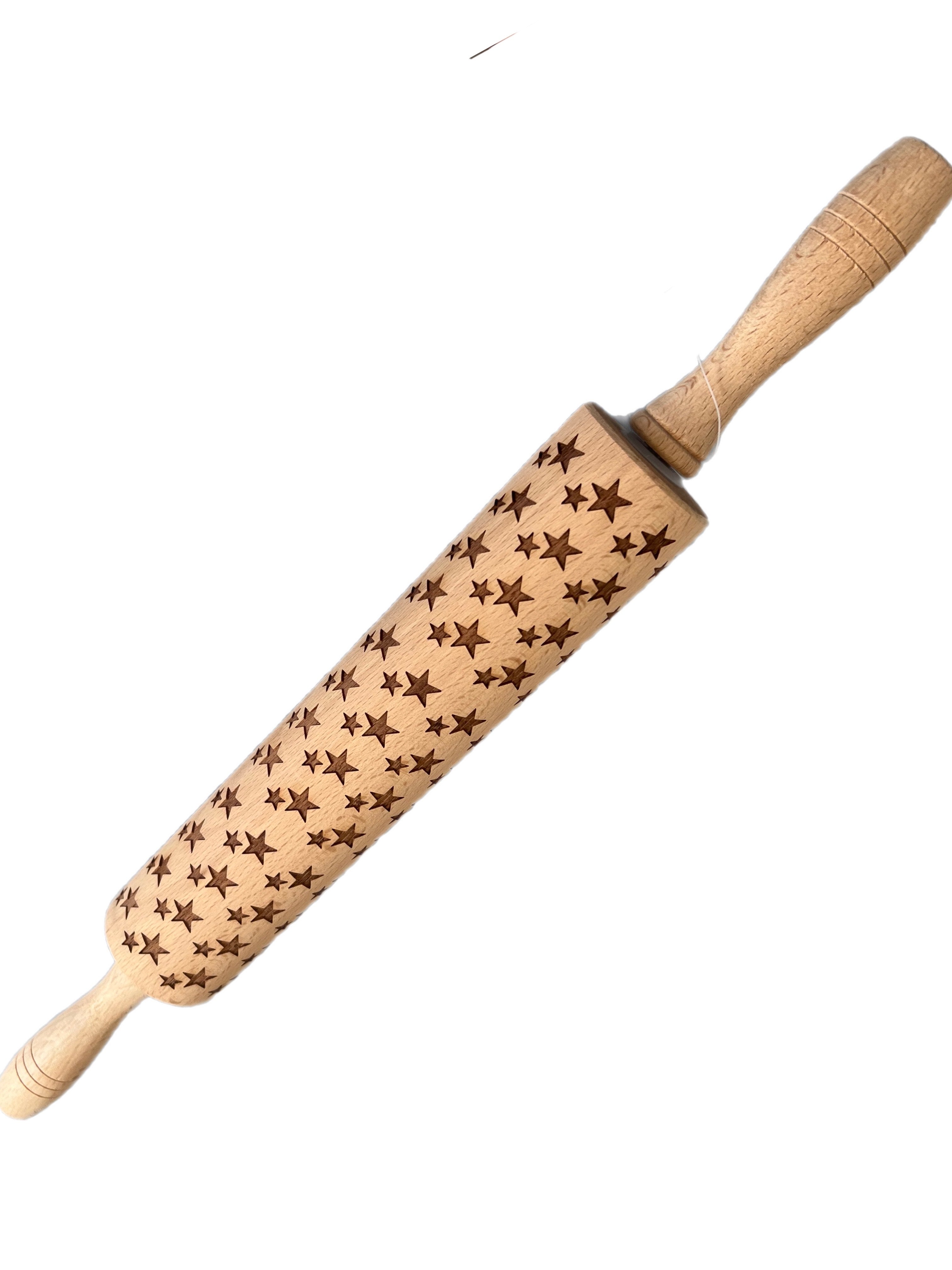 Star Pattern Wooden Embossing Rolling Pin