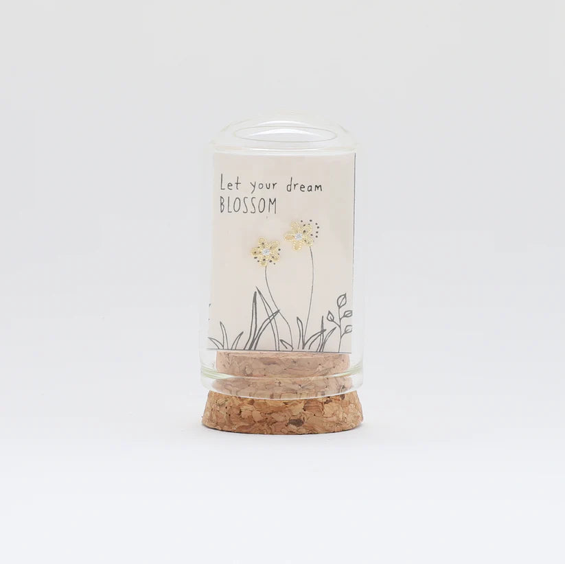 Let your dream Blossom - Terrarium Bottle - Daisy Flower Stud Earrings with Butterfly Back - Gold