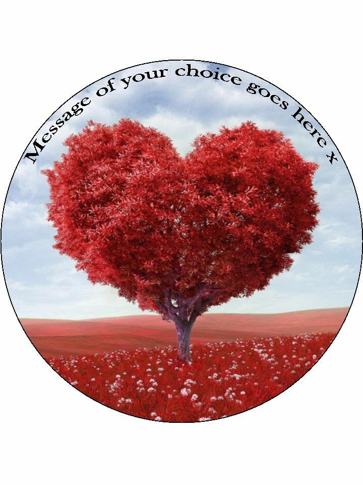 Love Heart Tree Valentine Personalised Edible Cake Topper Round Icing Sheet - The Cooks Cupboard Ltd