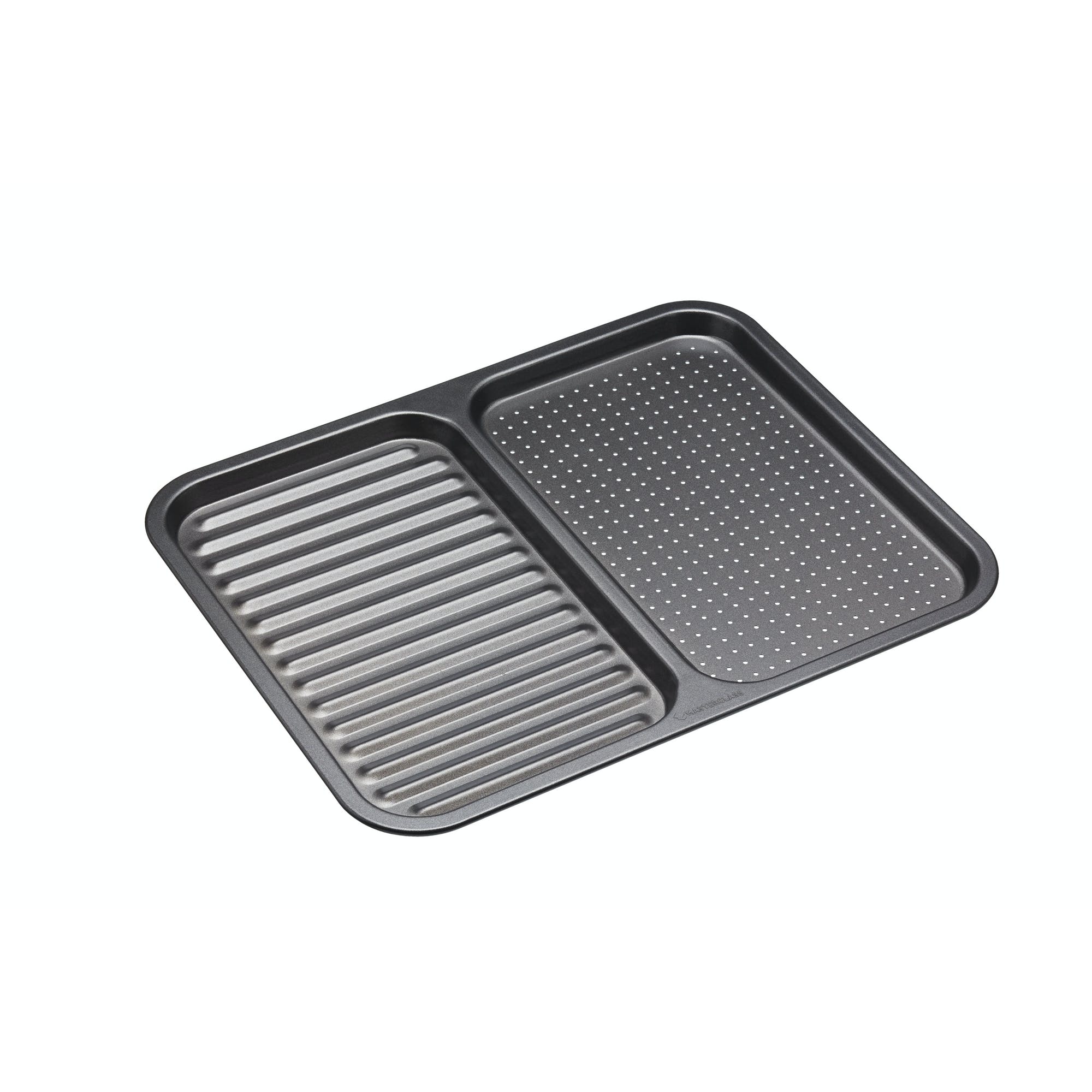 MasterClass Non-Stick 2-in-1 Divided Crisping Tray / Ridged Baking Tray - The Cooks Cupboard Ltd