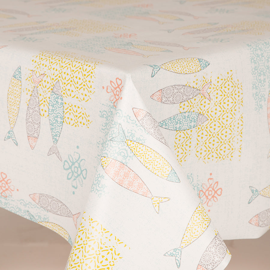 Fish Mustard PVC Wipe Clean Vinyl Table Covering / Table Cloth - The Cooks Cupboard Ltd