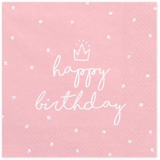 Pack of 20 - 3 ply Paper Napkins - Pink Happy Birthday