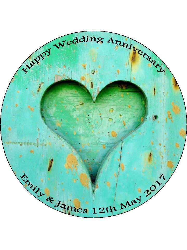 Rustic Heart Anniversary Personalised Edible Cake Topper Round Icing Sheet - The Cooks Cupboard Ltd