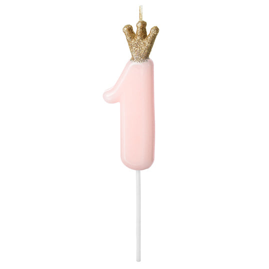 Light Pink with Gold Crown Birthday / Celebration Candle - Number 1