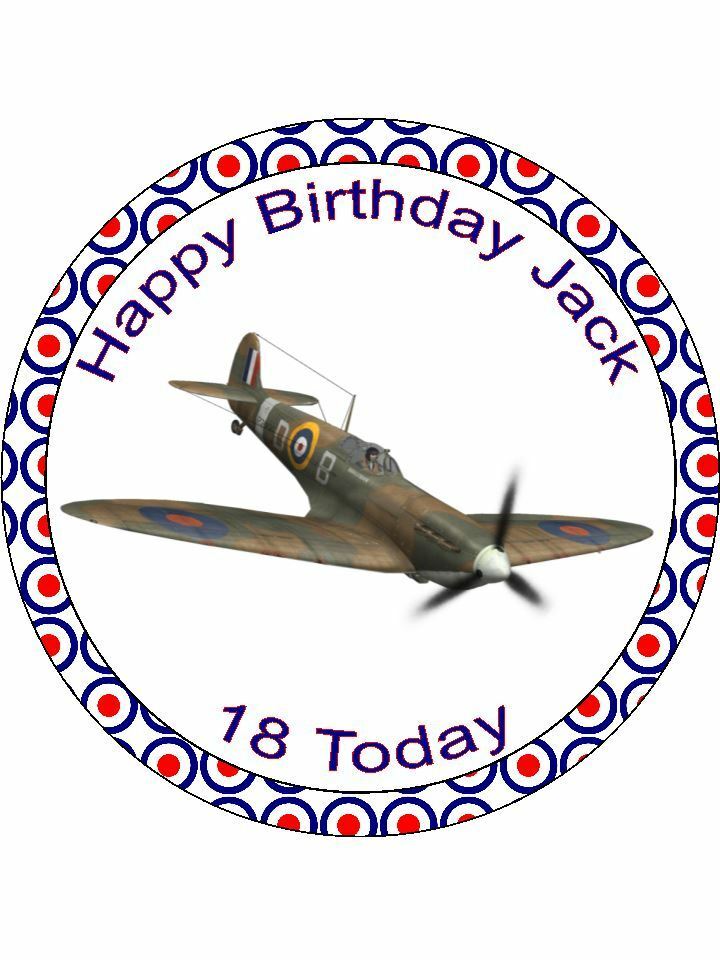 Spitfire Airplane Personalised Edible Cake Topper Round Icing Sheet - The Cooks Cupboard Ltd