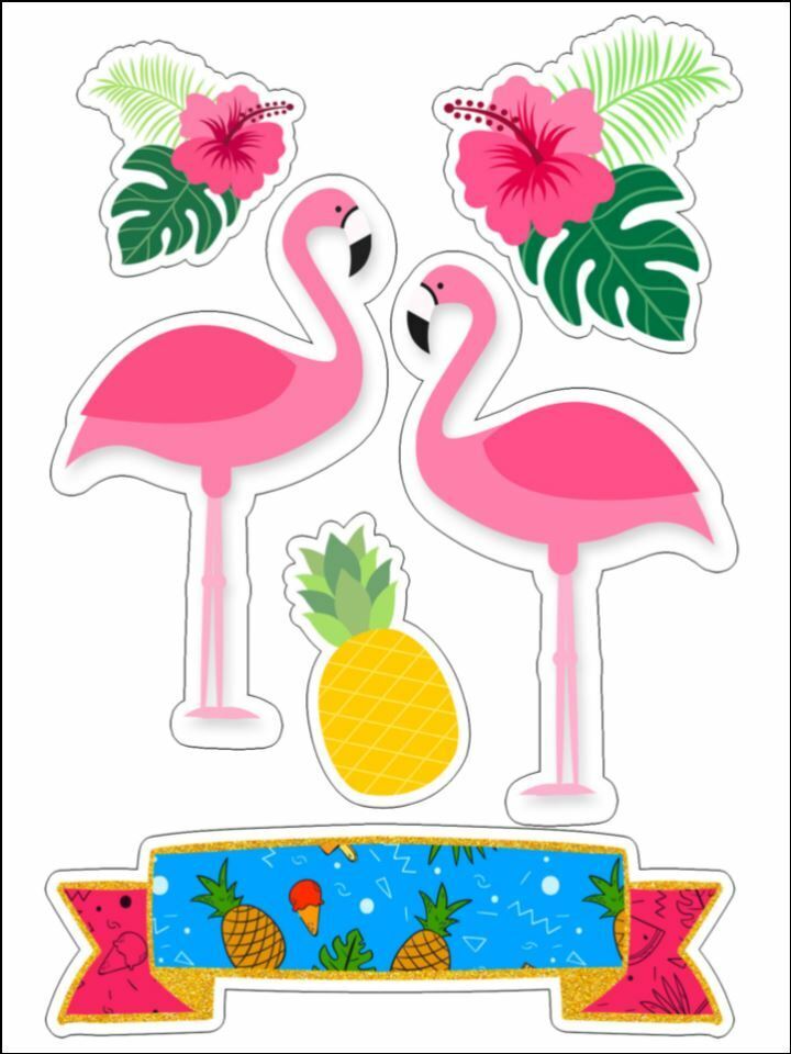 Tropical leaves flamingo flowers Edible Printed Cake Decor Toppers Icing Sheet