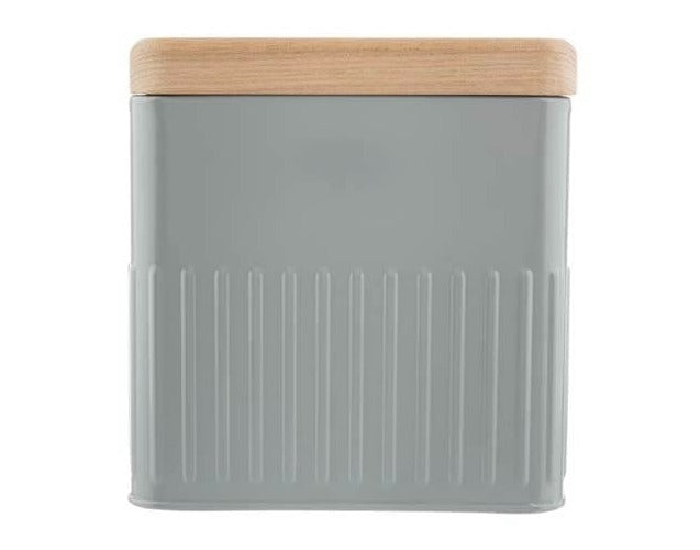 Bakehouse Medium Rectangular Metal Storage Canister with Wooden Lid – Grey - The Cooks Cupboard Ltd