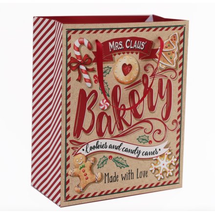 Mrs Claus' Bakery Cookies and Candy Canes Made with Love Festive Gift Bag 