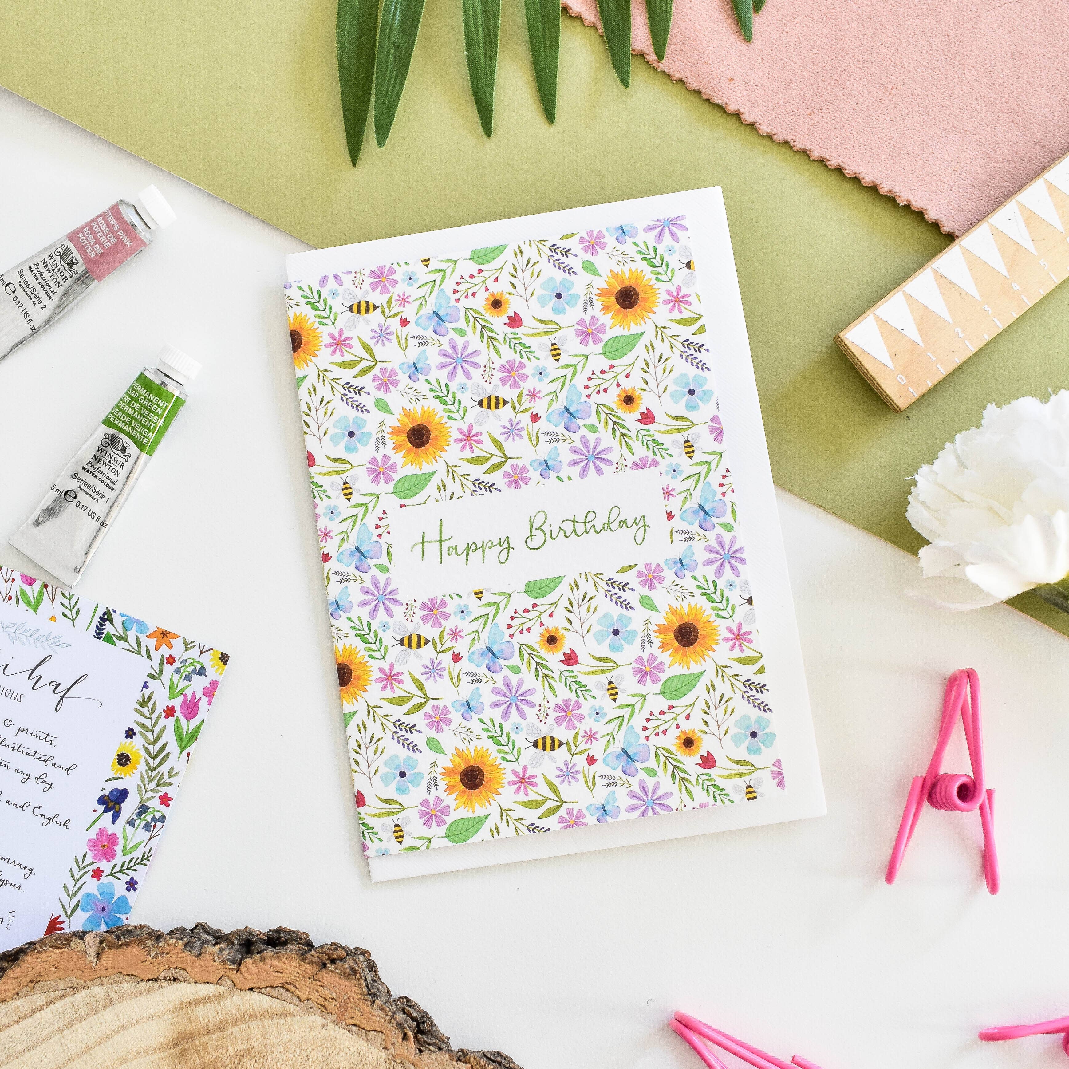 Eleri Haf Designs - Floral Sunflower Happy Birthday Greeting Card
