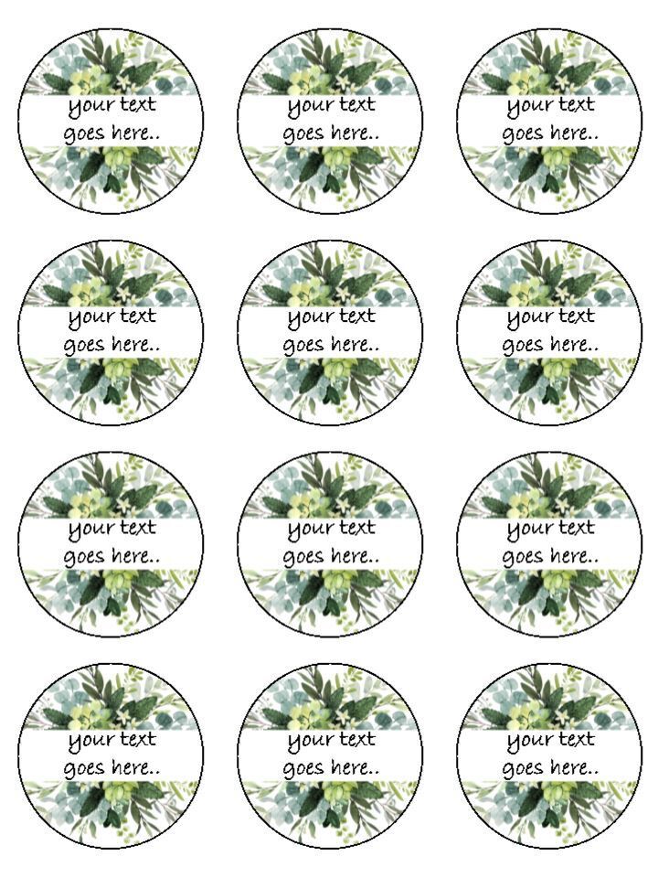Personalised Foliage Greenery Natural Celebration Edible Printed Cupcake Toppers Icing Sheet of 12 Toppers