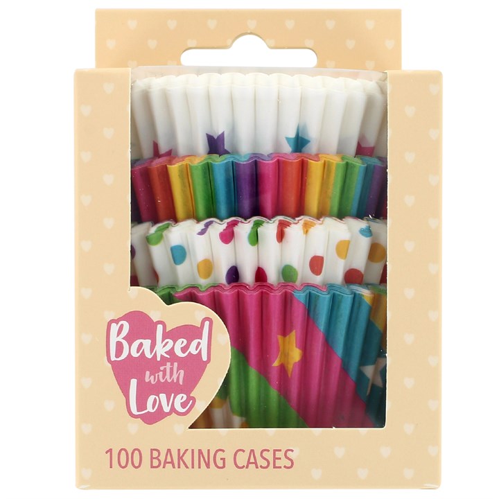 Baked With Love 100 Rainbow Themed Colourful Cupcake Baking Cases