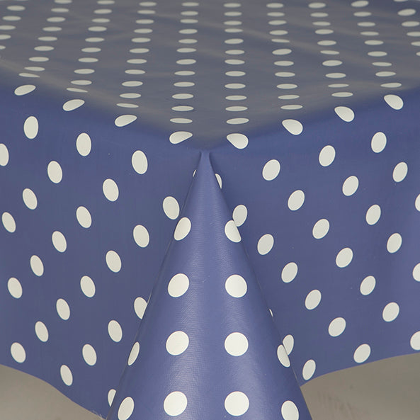 Polka Dot Cornflower Blue PVC Wipe Clean Vinyl Table Covering / Table Cloth - Kate's Cupboard