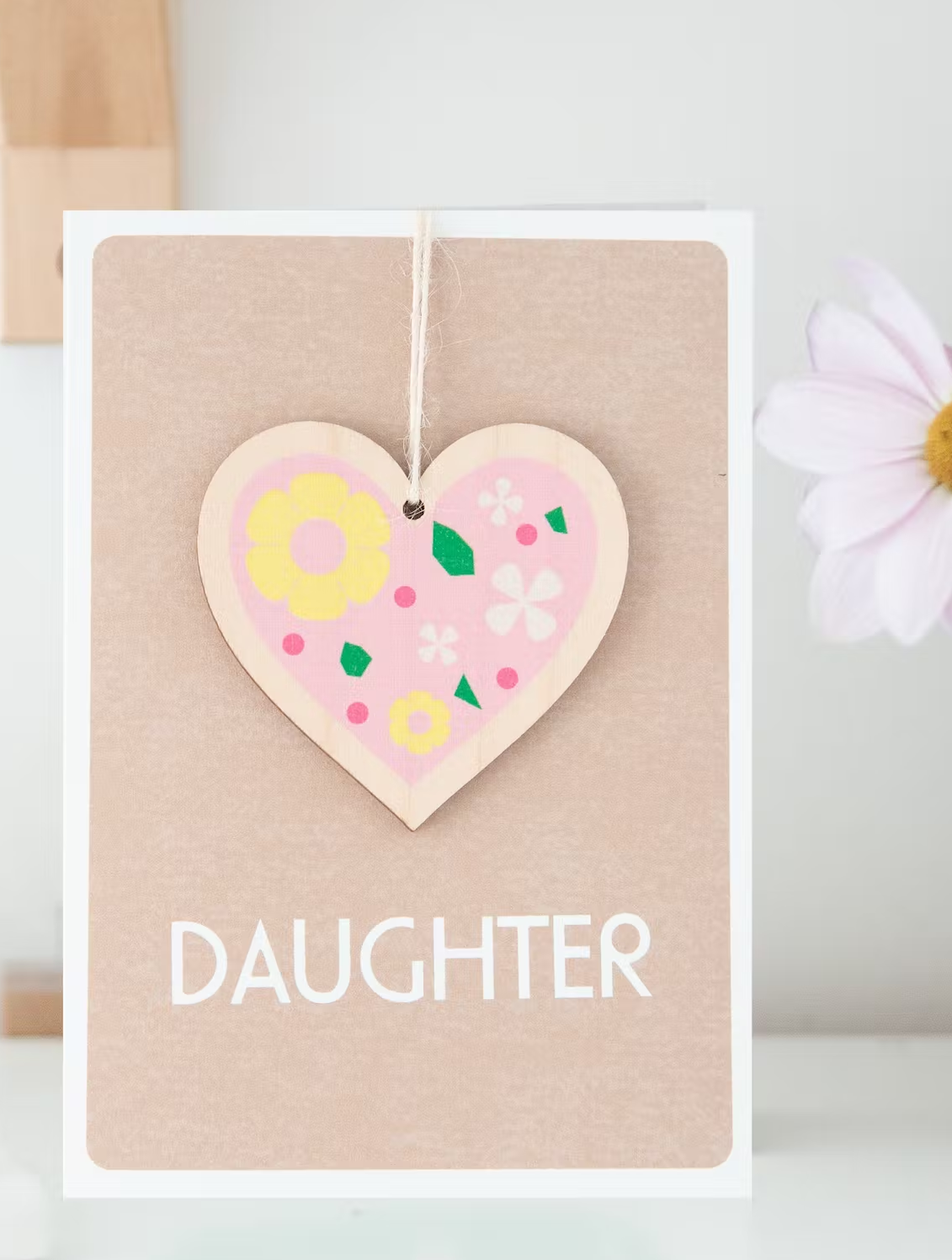Greeting Card with Envelope -  Daughter with Wooden Keepsake Heart