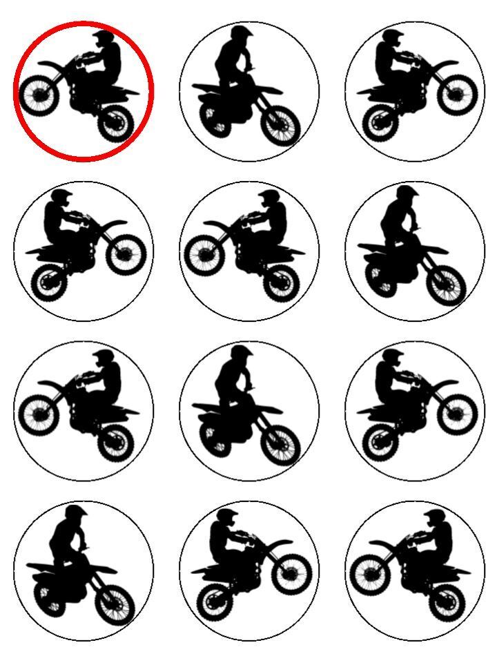 Dirt Bike Motorcycle Motocross Scrambler Edible Printed Cupcake Toppers Icing Sheet of 12 Toppers