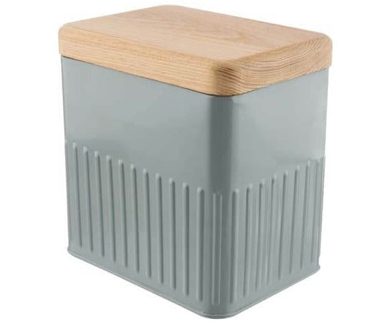 Bakehouse Medium Rectangular Metal Storage Canister with Wooden Lid – Grey - The Cooks Cupboard Ltd