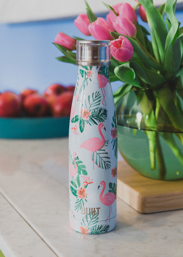 Built 480ml Double Walled Stainless Steel Water Bottle Flamingo