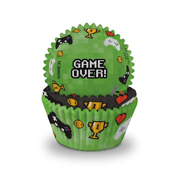 Game Over Gaming Gamer Level Up Green and Black Cupcake Cases