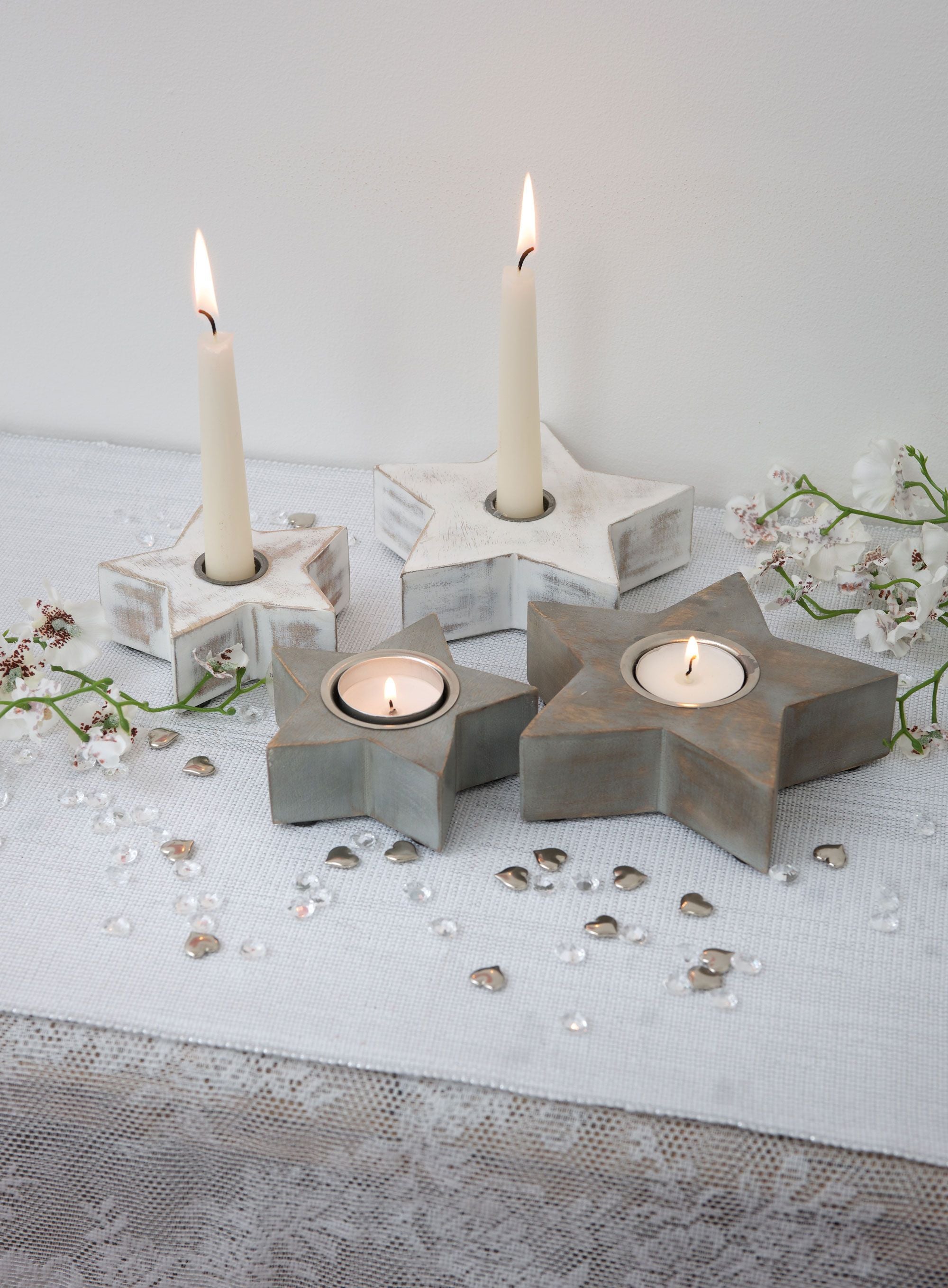 Grey Distressed Rustic Style Wooden Star Tea Light Holder - Sold Singly - Kate's Cupboard