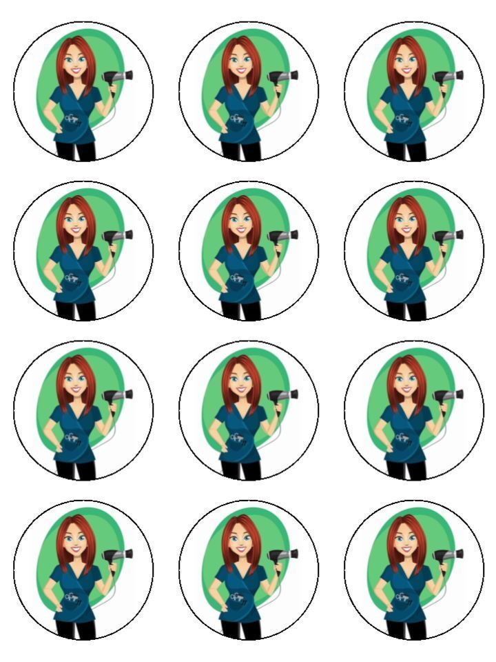 Hairdresser Hair Dressing Stylist Profession Edible Printed Cupcake Toppers Icing Sheet of 12 Toppers