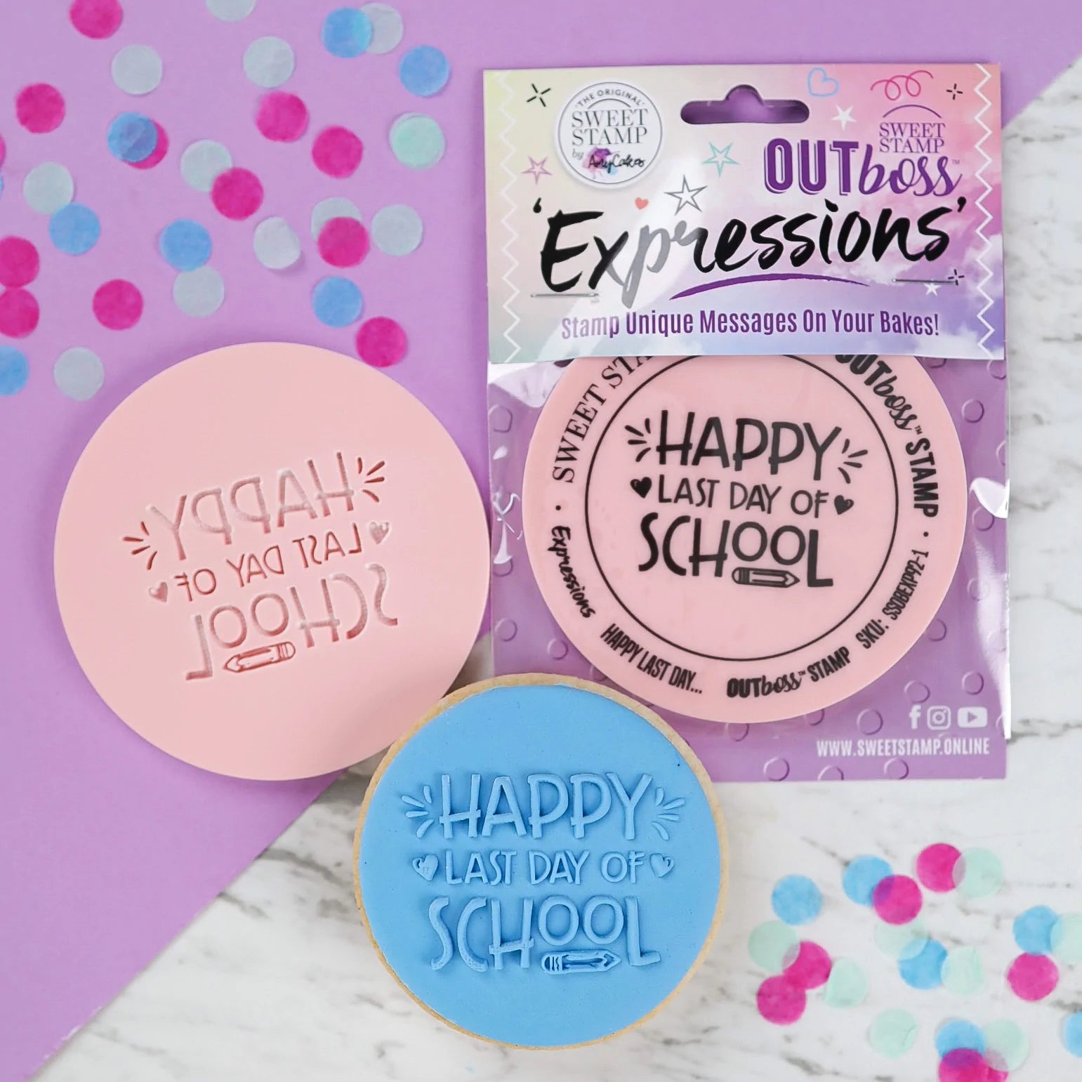 Sweet Stamp OUTboss Outbossing Sugarcraft Stamp - Happy Last Day of School Kate's Cupbvoard newbridge