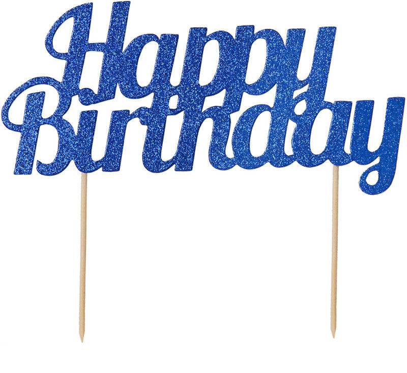 Glitter Happy Birthday Cake Topper Blue - The Cooks Cupboard Ltd