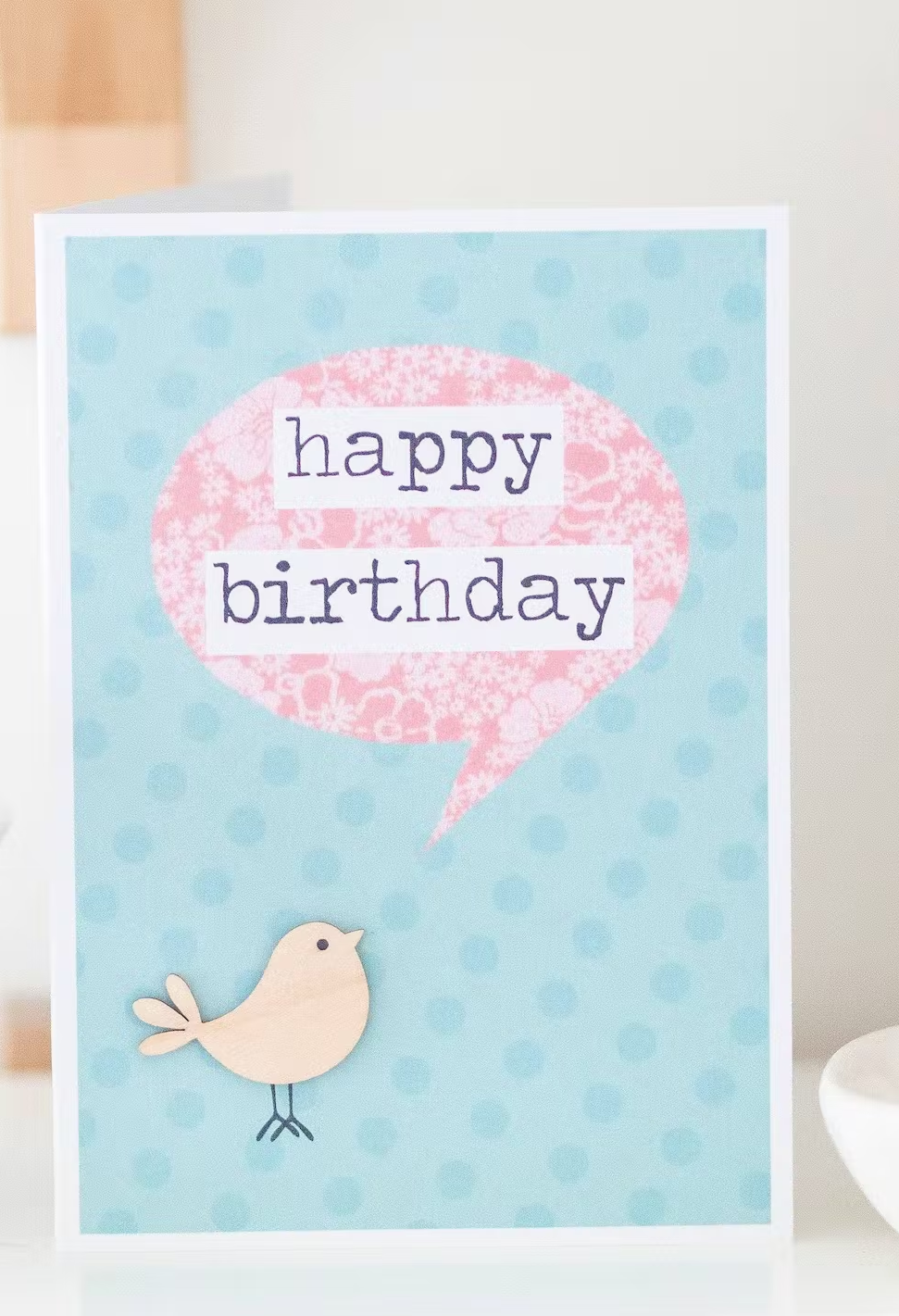 Greeting Card with Envelope -  Happy Birthday with Wooden Bird Detail