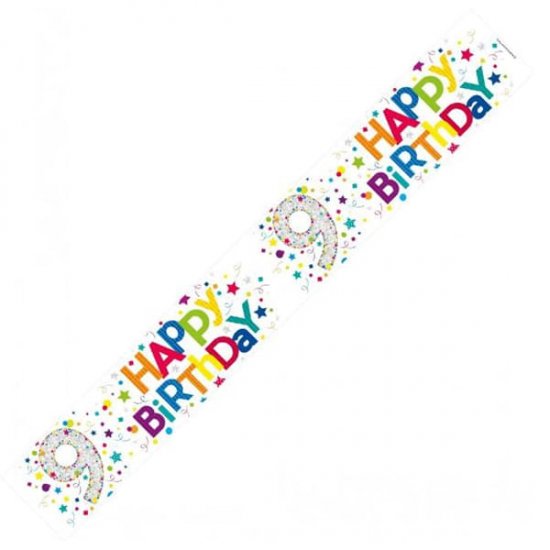 Colourful Multi - Colour Age 9 9th Birthday Celebration Happy Birthday Banner