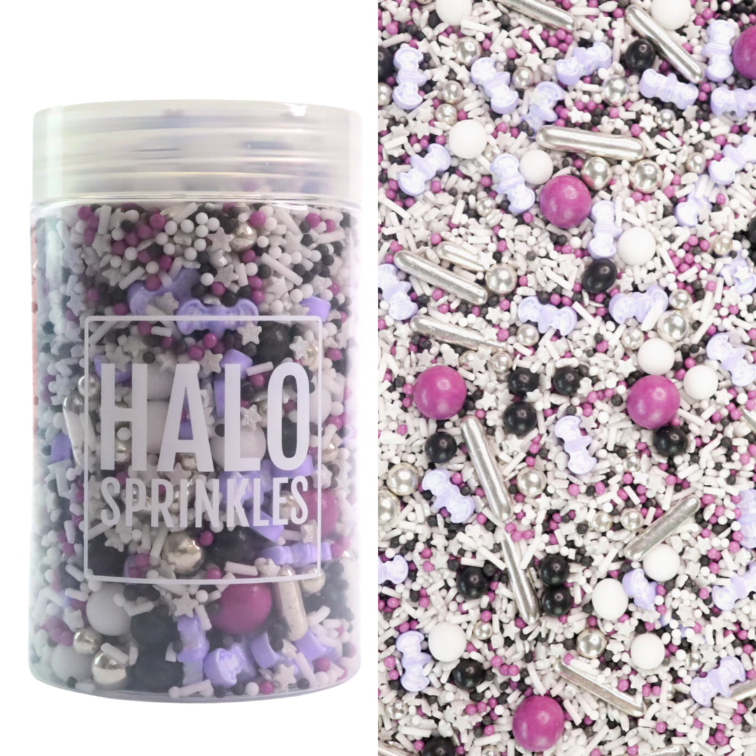 Halo Sprinkles - Luxury Edible Sprinkle Blend - Howl You Doin' - Purple, Lilac, Silver, Black & White - Kate's Cupboard