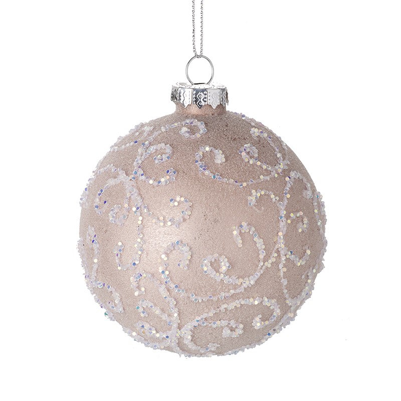 Pink Festive Christmas Bauble with Glitter Beaded Detail Design by Heaven Sends