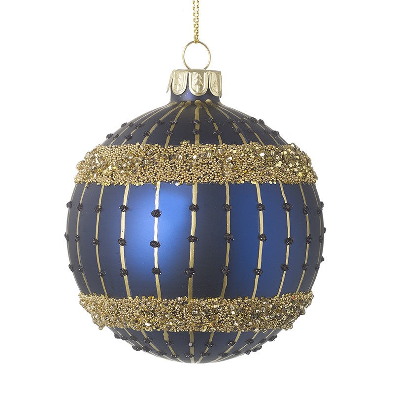 Blue Glass Festive Christmas Bauble with Gold Detail Design by Heaven Sends