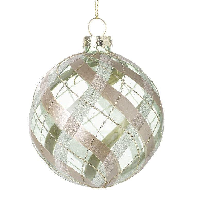 Green White Gold Clear Glass Festive Christmas Bauble by Heaven Sends