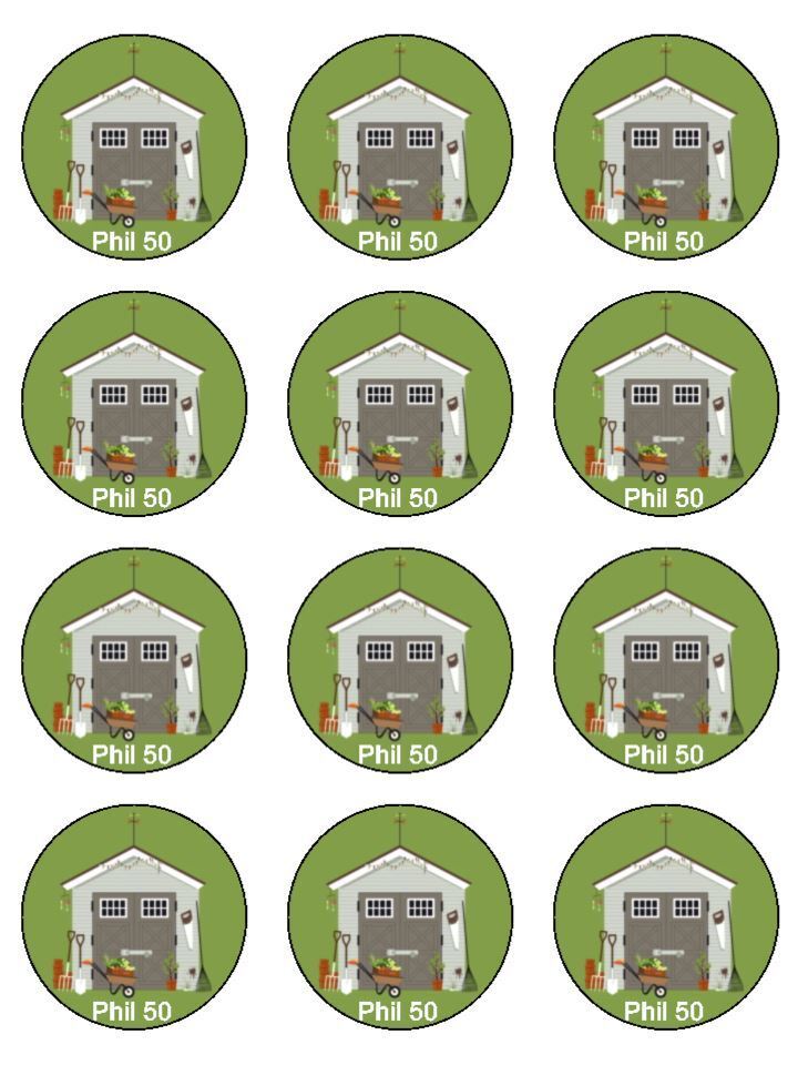 Personalised Allotment Gardener Shed Edible Printed Cupcake Toppers Icing Sheet of 12 Toppers