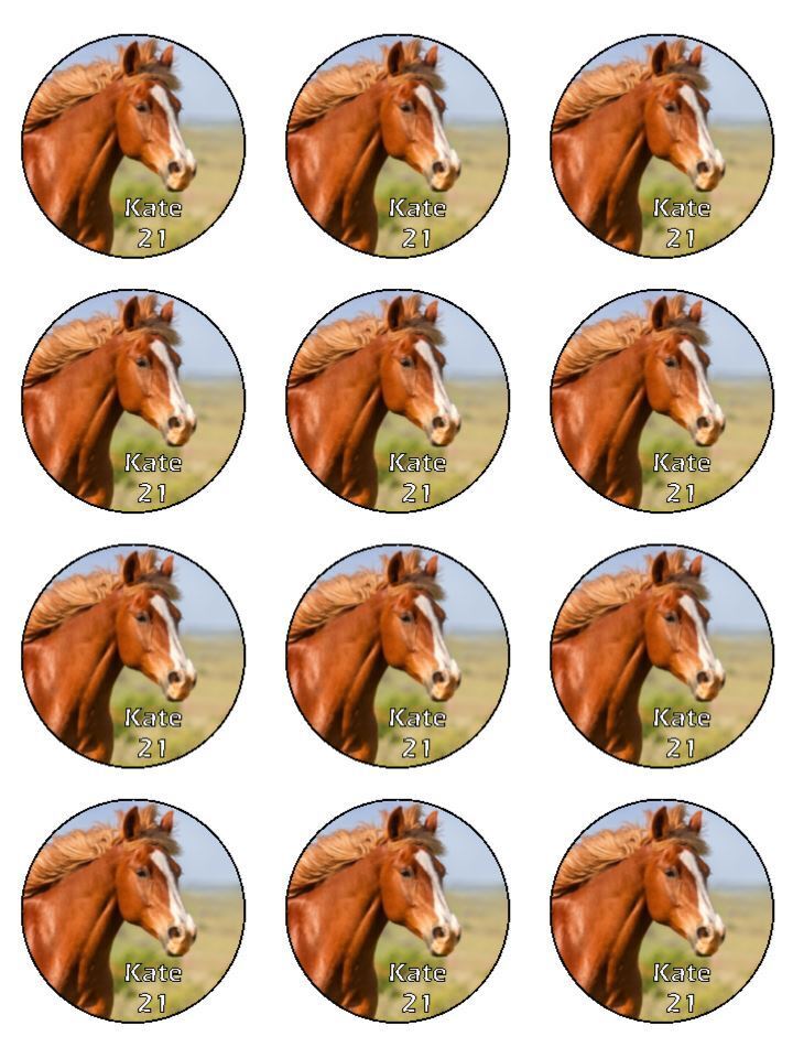 Personalised Chestnut horse head Edible Printed Cupcake Toppers Icing Sheet of 12 Toppers