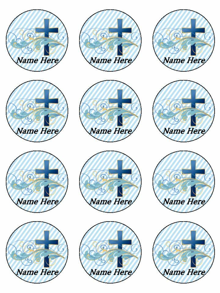 personalised-with-name-1st-communion-christening-baptism-blue-cros for Baptism Cupcake Toppers Printable Free Personalised with Name 1st Communion / Christening / Baptism Blue Cros for Baptism Cupcake Toppers Printable Free