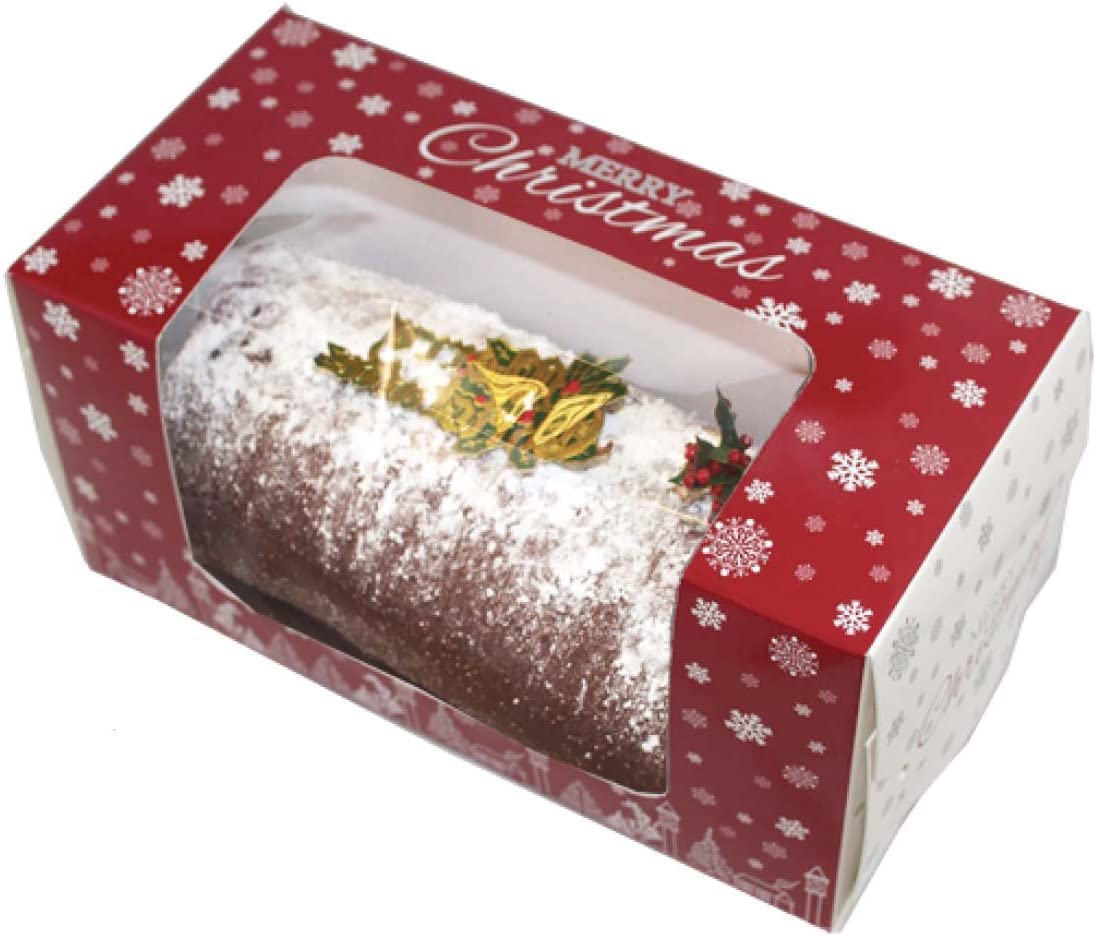 Merry Christmas with Snowflakes Red Yule Log Cake Box - 8" x 4" - Kate's Cupboard