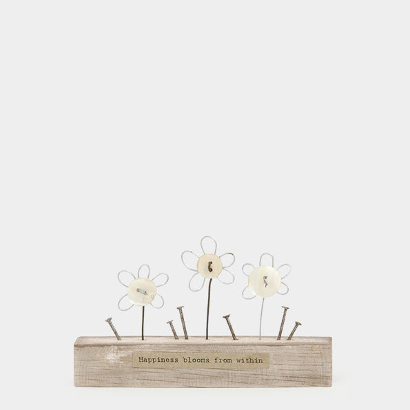 'Happiness Blooms from Within' Decorative Wood and Wire Ornament - Kate's Cupboard