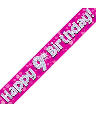 Pink Age 9 9th Birthday Celebration Happy Birthday Banner