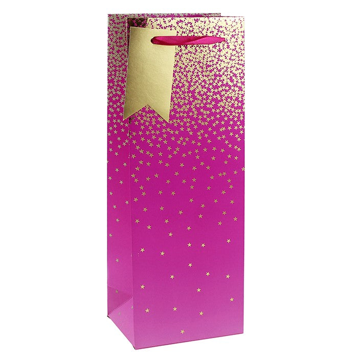 Pink Ombre with Stars Design Bottle Gift Bag
