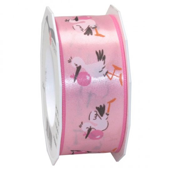 Pink Baby Stork Satin Ribbon - 38mm